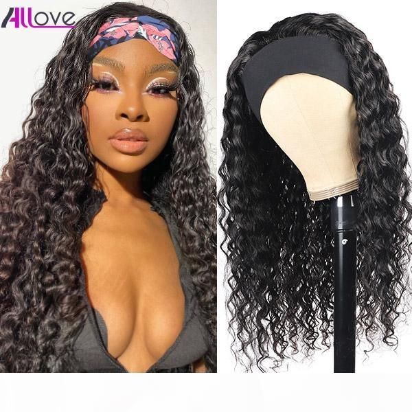 

allove 30inch straight none lace wigs loose deep curly water body human hair wigs with headbands for black women, Black;brown