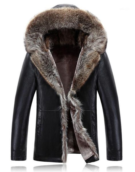 

plus size 3xl 4xl men's thicken pu winter faux coat for male leather jackets casual fur clothing1, Black