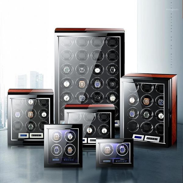 

luxury watch winder for automatic watches 2/4/6/9/12/24 mabuchi motor lcd touch screen and remote control box remontoir montre1, Black;blue