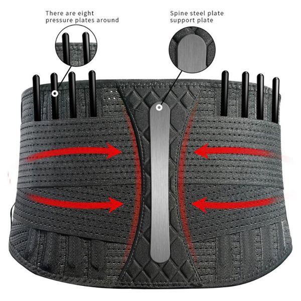 

талия поддержка 10-спрингс талии тренера спорт тяжести пояс регулируемого эластичные двойное давление пластинчатый фитнес поясничная brace, Black;gray