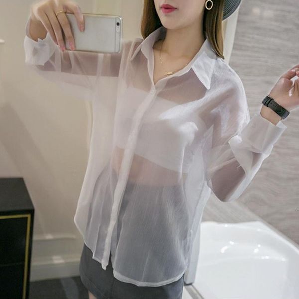

new transparent 2021 knits solid ladies'sleeves up women's loosen party club shirts cxxt, White