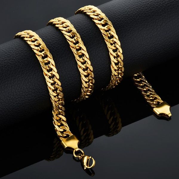 

chains stainless steel necklace for men gold silver color mens curb cuban hip hop jewelry gifts 6/9mm