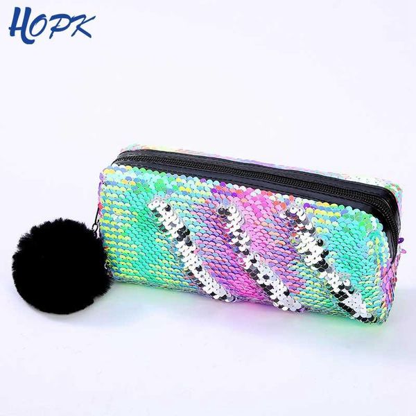 

kawaii school pencil case reversible sequin hairball pencil case for girls cute box student supplies stationery gift1