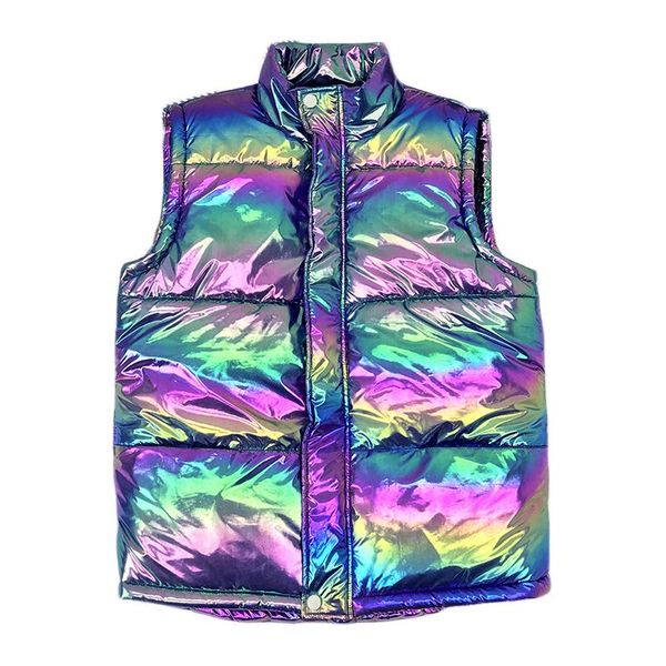 

men's vests 2021 winter thick vest men fashion colorful luminous fabric waterproof warm waistcoat cool sleeveless jacket coat plus size, Black;white