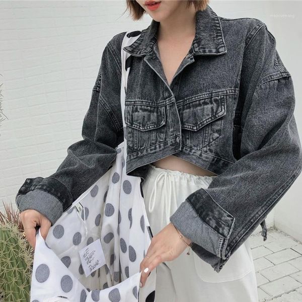 

harajuku summer denim cropped jacket women high low blue jean jacket asymmetrical cropped coat autumn 2020 streetwear a93181, Black;brown