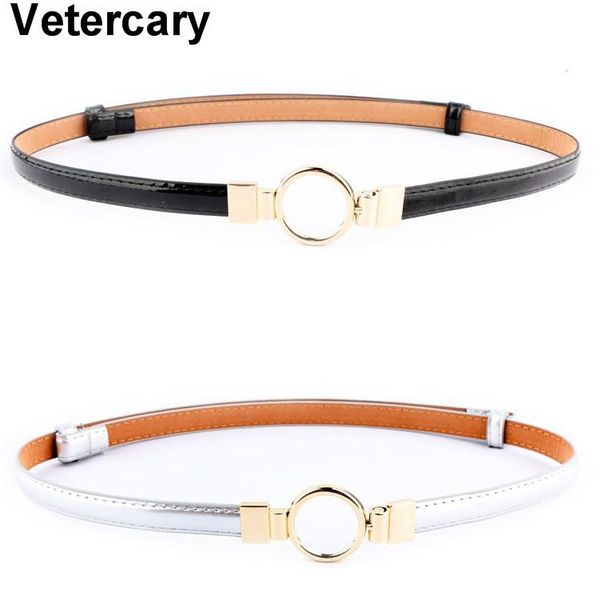 

нового дизайн тонких ремней серебра pu лакированной кожи платье женщина регулируемого пояса gold circle пряжка металл сплав регулировка пояс, Black;brown