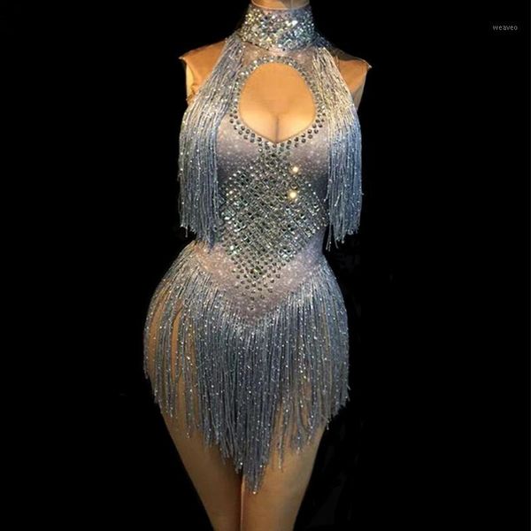 

silver sleeveless sparkly rhinestones bodysuit silver gold glass stones tassels jumpsuit female nightclub dj ds costumes1, Black;red