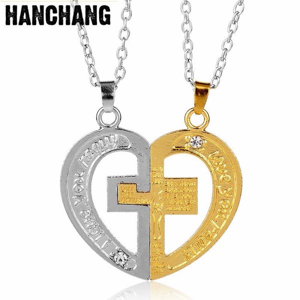 

pendant necklaces 1 pack=2 pieces i love you lucky cross romantic necklace key heart statement valentine's day gift, Silver
