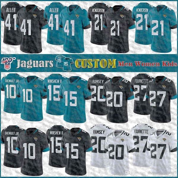 

41 josh allen jacksonville jaguars football jerseys custom 20 jalen ramsey 15 gardner minshew ii 27 leonard fournett football jersey, Black;red
