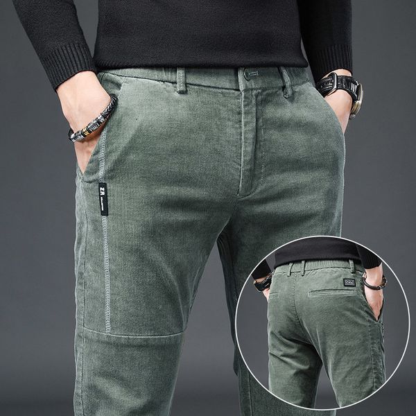 

2021 new newly autumn fashion men jeans slim fit elastic casual business corduroy pants designer green gray black smart long trousers vt8t, Blue