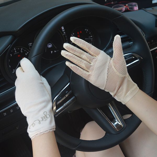 

summer women sun protection driving gloves thin cotton touch screen breathable sunscreen non-slip glove, Blue;gray