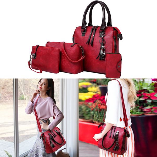

ретро сумка tote женщин сумки crossbody сумки ранец 4шт кошельки set, Black;red