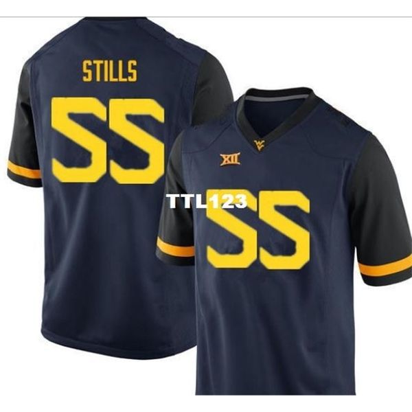 

2019 new men west virginia mountaineers dante stills #55 real full embroidery college jersey size s-4xl or custom any name or number jersey, Black