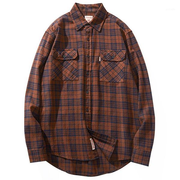 

men's shirt men's long-sleeve blouse retro loose plaid flannel shirt washed brushed men1, White;black