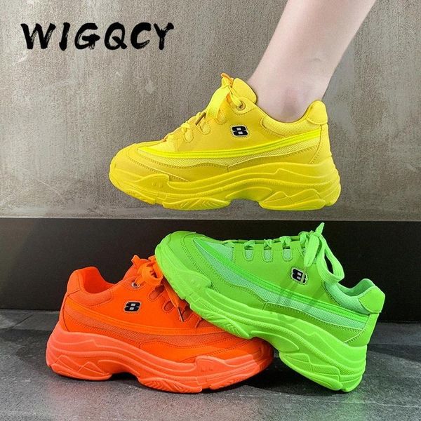 

new designer sneakers women platform casual shoes fashion sneakers platform basket femme yellow lace-up casual chunky shoes 41 #st0e, Black;yellow
