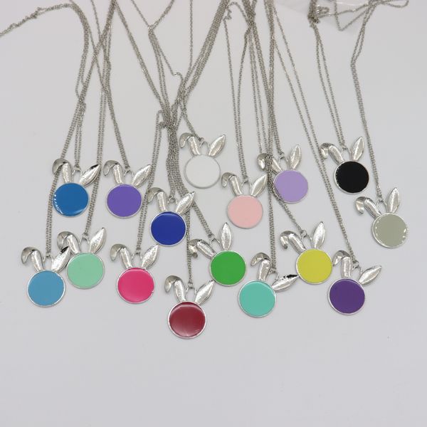 

european and american white k necklace personality rabbit head alloy water drop oil pendant ornaments multi-color optional, Silver