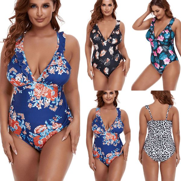 ZL0489 Set sexy 4XL Donna Reggicalze stampato Costume intero Flash Lady Costume da bagno bikini a tre punti Donna Biquini Ragazza Summer Beach Costume da bagno conservatore