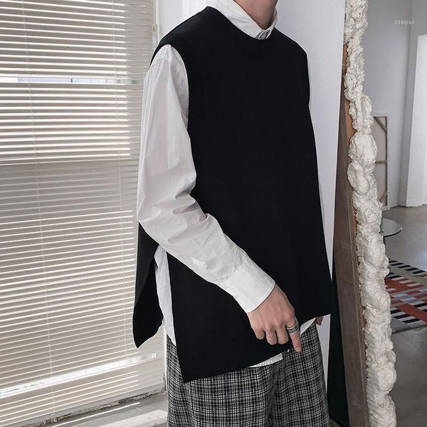 

men's vests 2021 men's fashion knitted sleeveless pullover sweater vest clothing coats sweaters wool fleece 3 color knitting cloth, Black;white