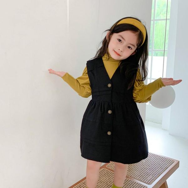 

2021 autumn new arrival girls fashion sleeveless dress kids korean design dresses, Red;yellow