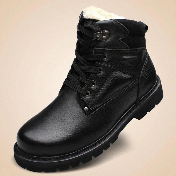 

genuine leather men boots with fur warm plush winter waterproof ankle boots men's snow outdoor working men shoes j3 #le9l