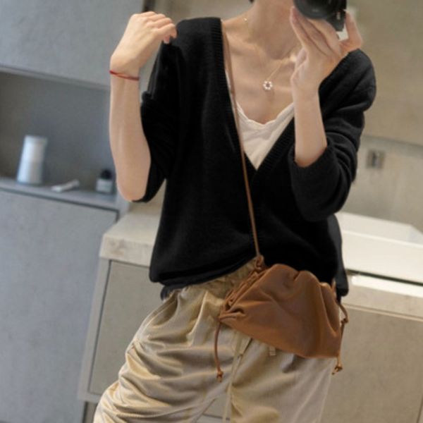 

осень шерсть вязаный кардигана женского v-образный вырез с откидным верхом потерять вверх sweatercoat sweaterlazy ветра свитера тонкого паль, White;black