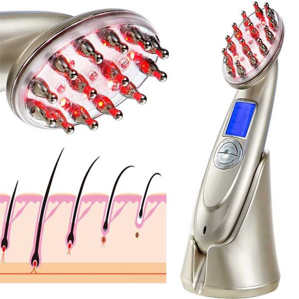 RF Laser Crescita dei capelli Massaggio Pettine Terapia anti perdita Luce rossa a infrarossi EMS Massaggiatore Spazzola per la cura Radiofrequenza 211227