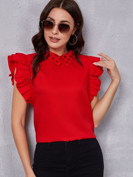

schiffy collar ruffle armhole g10y#, White