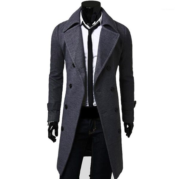 

zogaa spring winter wool jacket men's high-quality wool coat casual slim collar coat men's long cotton collar trench1, Black
