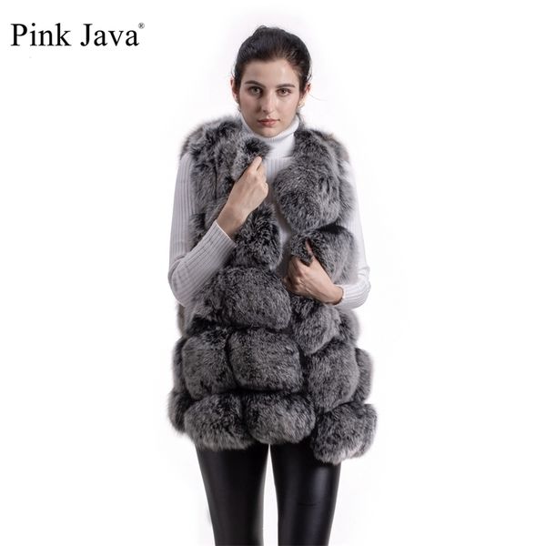

pink java qc80 sale women winter coat real fur vest natural gilet fashion clothing ganuine jacket 211220, Black