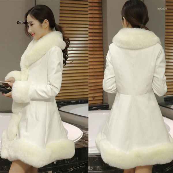 

winter jacket ladies autumn and winter new large size white warm fur fur collar slim coats female faux coat s-4xl1, Black