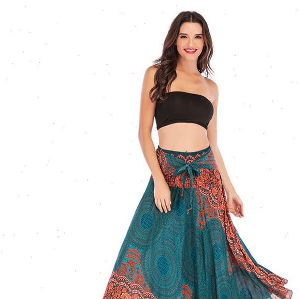 

floral halter skirt women long hippie bohemian gypsy boho flowers elastic waist skirt 2021 skirts faldas largas mujer t2g, Black