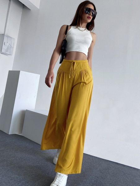 

knot front wide leg pants j3lm#, Black;white