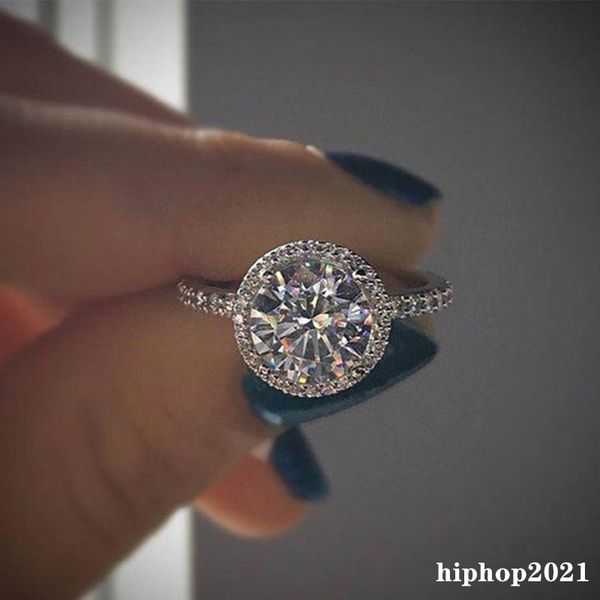 

womens rings round gemstone silver engagement rings jewelry simulated diamond ring for wedding gift, Golden;silver