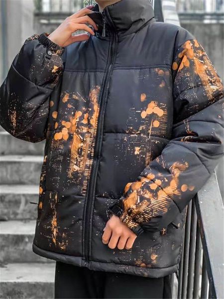 

men's nightcrawler cotton clothes city night pattern clothes are very thick and warm, double the celebrity creative design, Black