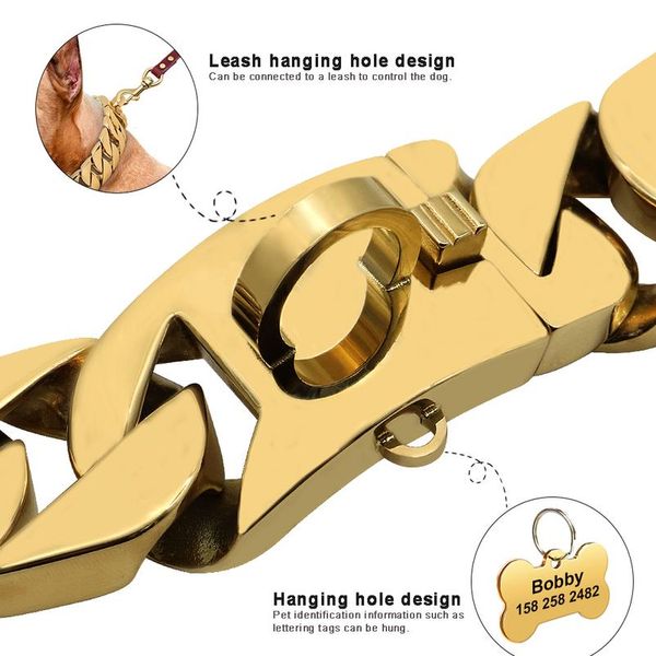 

strong metal dog chain collars stainless steel pet training choke collar for large dogs pitbull bulldog silver gold sho wmtrmn