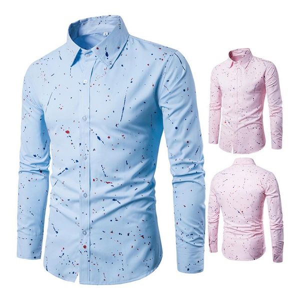 

fashionable casual blouse men 2021 new arrival men shirt male brand clothing printed slim social business shirt pink, White;black