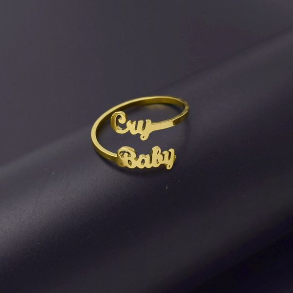 

valentine's day 2021 popular in europe and the united states, the letter cry baby ring female personality simple gift for friends, Silver