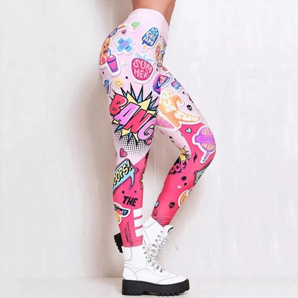 

2020 new fashion women legging cartoon comic beauty print trousers soft leggins fashion slim high waist comfortable leggings, Black