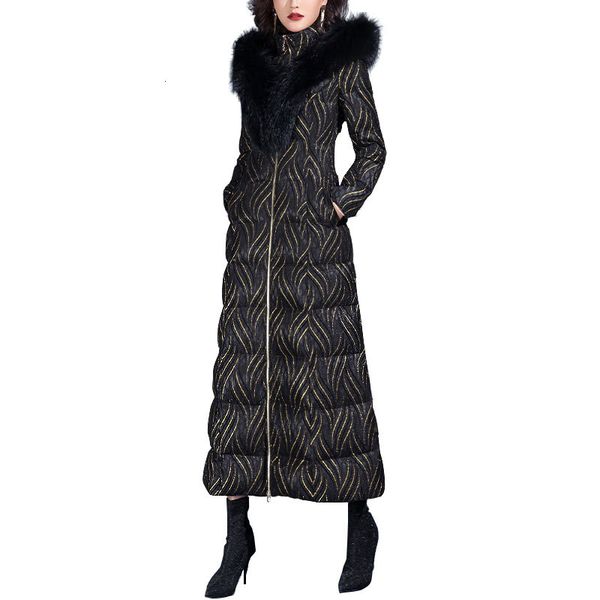

new luxury great fur collar long warm down parka woman 0wk9, Black