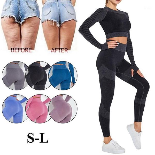 

yoga outfits women stitching color tracksuit two pieces set long sleeve short-length elastic waist pants sportswear1, White;red