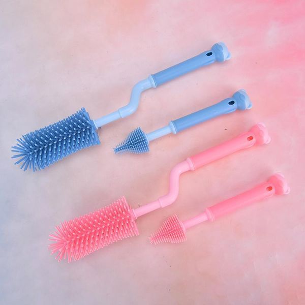

360 degree rotation sile bottle brush baby pacifier cup nipple cleaning brushes set handheld soft head food grade watering h qyloon