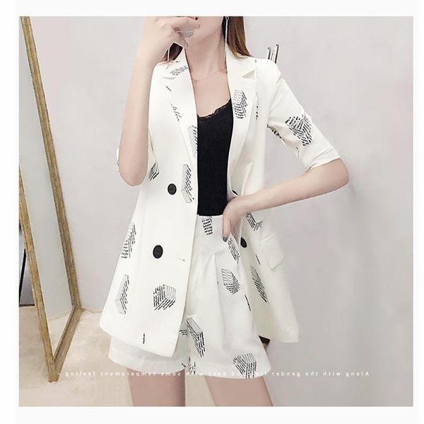 

2020summer blazer и штаны костюм set женский пальто v шеи sexy chic костюм женщины офис набор 2 шт костюмы женские шорты sui, White