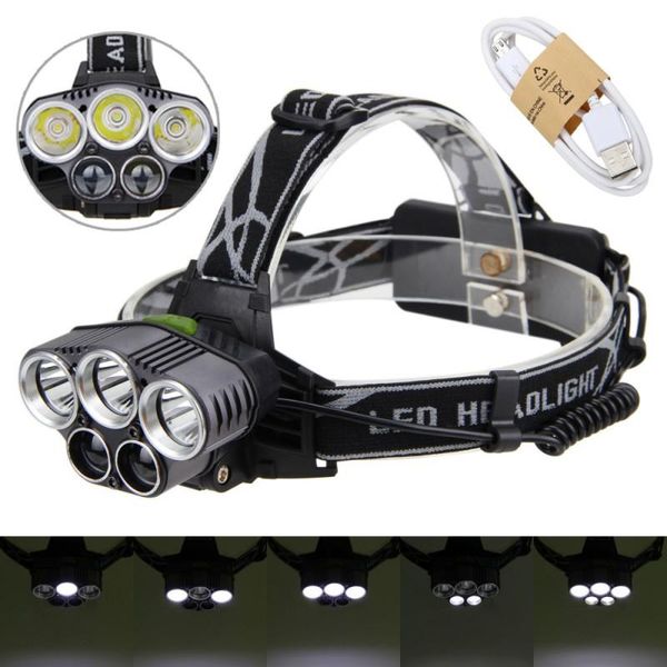 

50000 lm led headlight headlamp 5x xm-l rechargeable head lamp light torch linterna led+2*18650 battery for camping