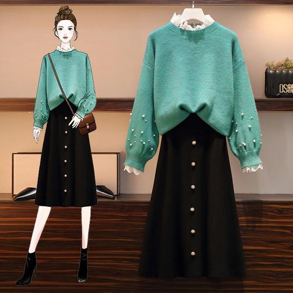 

two piece suit of foreign style sweater and street skirt d9521, White;black
