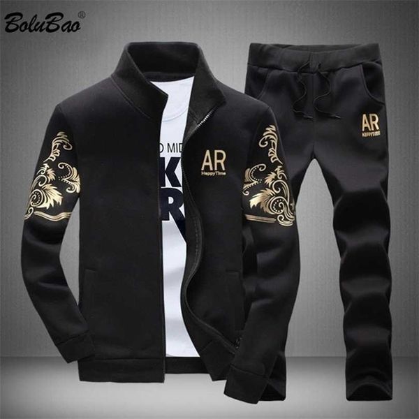 

bolubao brand men casual sets autumn men's jacket + pants tracksuit fashion print sportswear zipper suit male 211220, Gray