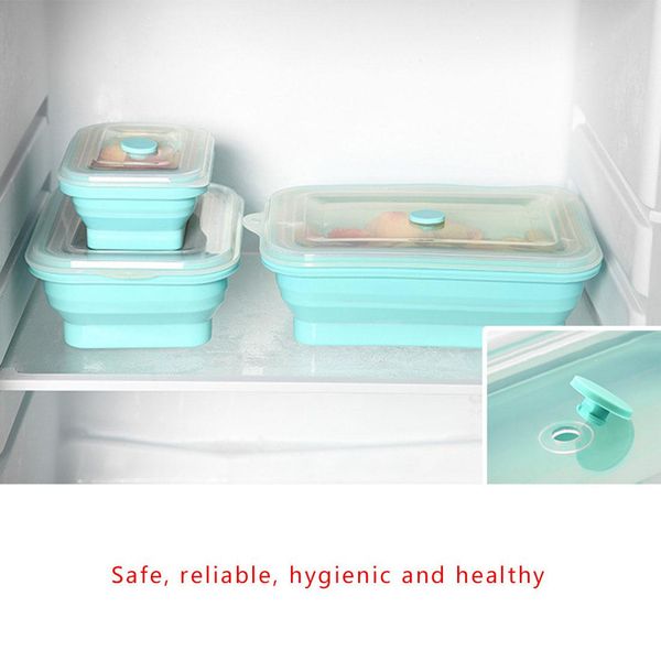 

350мл портативный закуска прямоугольник fda всего силикона scalable складной bento box с круглым отверстием контейнеры для пищевых продуктов