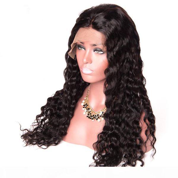 

360 lace frontal wig pre plucked with baby hair brazilian water wave wig lace front human hair wigs remy 360 lace wig, Black;brown