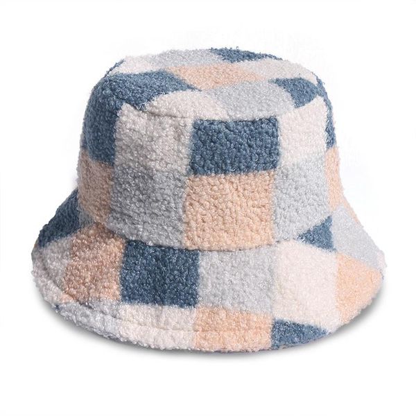 

2020 fashion autumn spring women bucket hats wool cotton casual cap plaid print hats ladies travel caps, Blue;gray