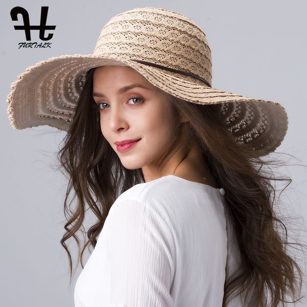 

furtalk summer hat for women cotton straw hat beach sun hat foldable floppy travel packable wide brim sun protection cap y200602, Blue;gray