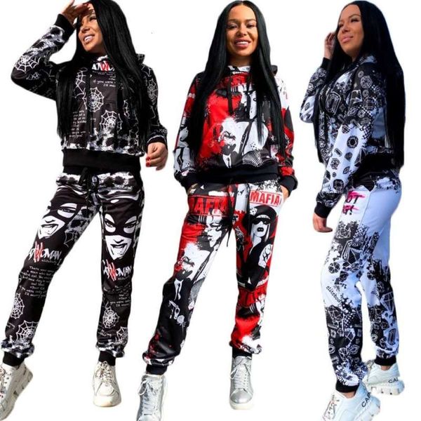 

women's urban printed letter leisure sports y9188 two piece suit, Gray